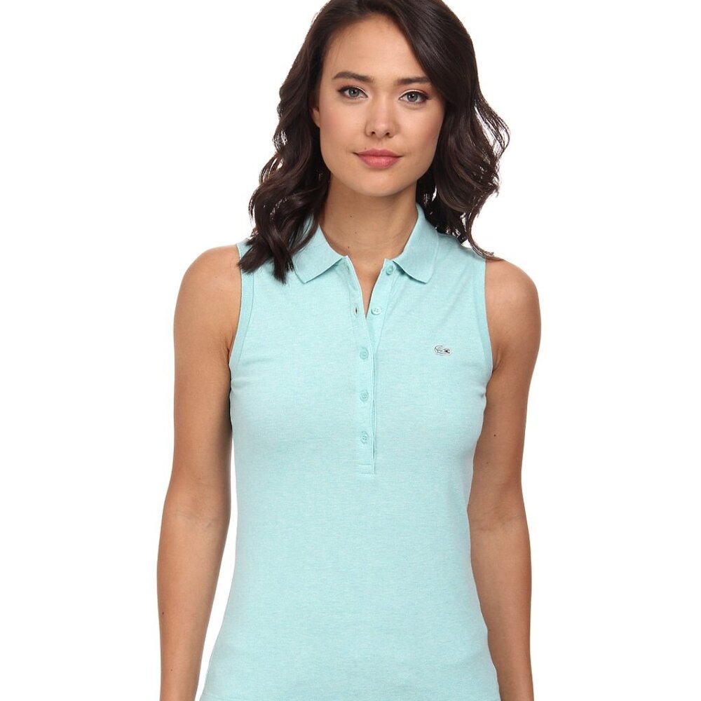 (C) Lacoste - Sleeveless Slim Fit Stretch Pique Polo Shirt (Corsica Aqua Chine)